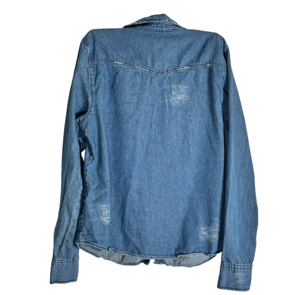 Womens Miley Cyrus Max Azria Distressed Denim Shirt Indigo XL - Picture 2 of 4
